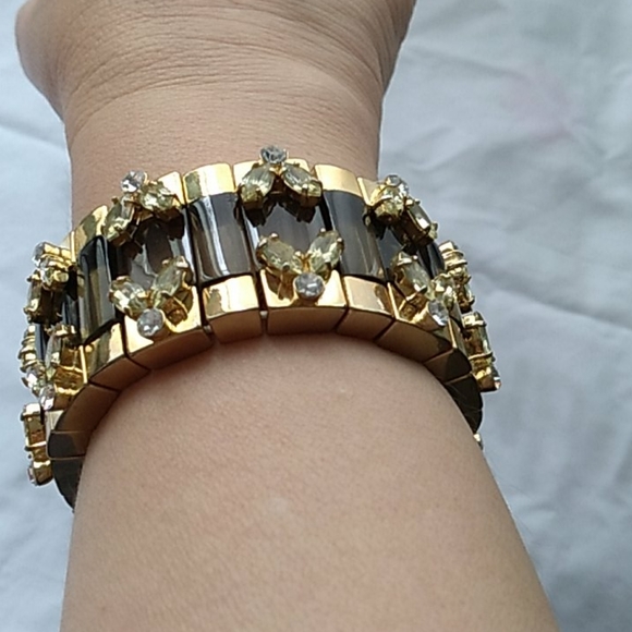 Stretch bracelet gold and smoke glass - Picture 3 of 5